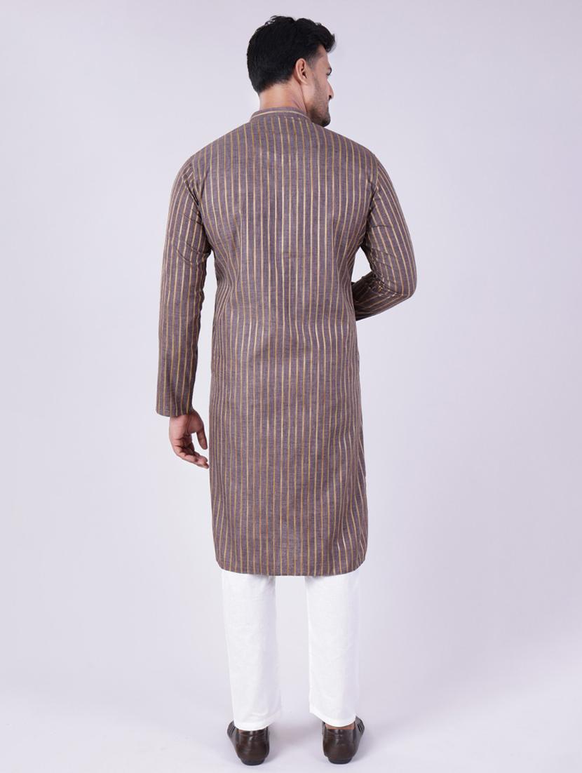 men checkered mandarin neck kurta pyjama ethnic wear set - 22005495 - Standard Image - 3