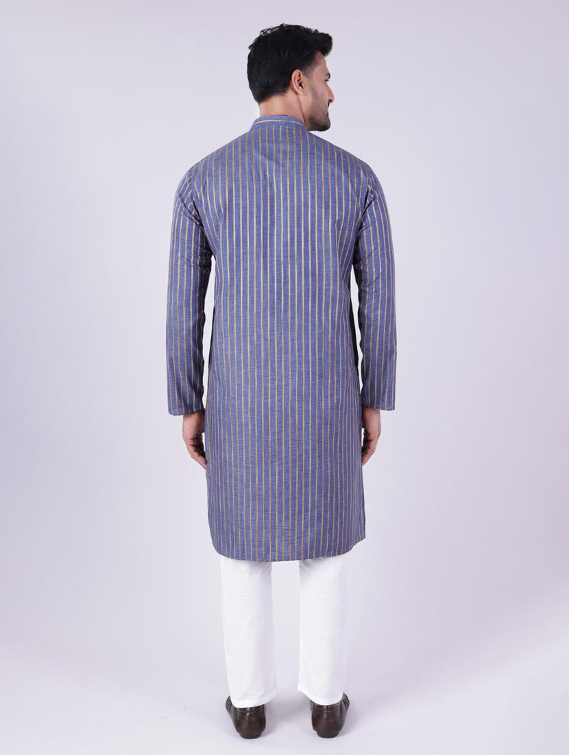 men checkered mandarin neck kurta pyjama ethnic wear set - 22005496 - Standard Image - 3