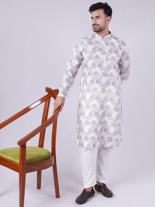 men printed mandarin neck kurta pyjama ethnic wear set - 22005497 -  Standard Image - 0