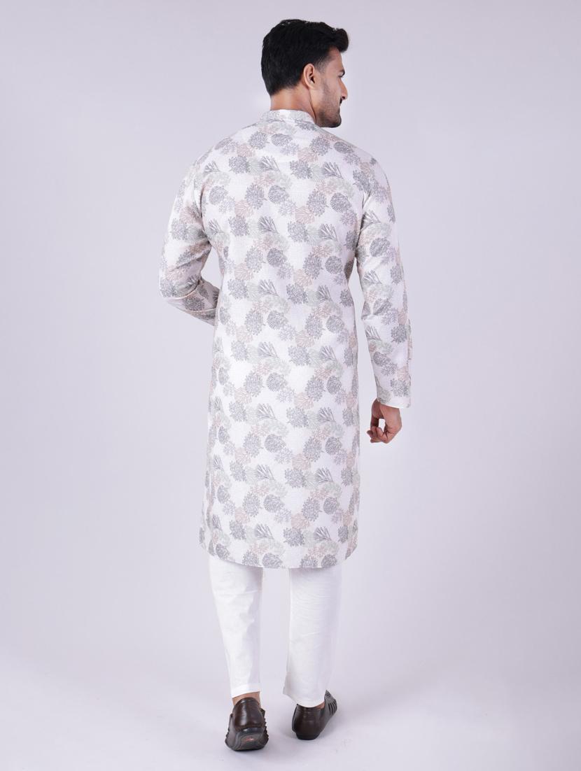 men printed mandarin neck kurta pyjama ethnic wear set - 22005497 - Standard Image - 3