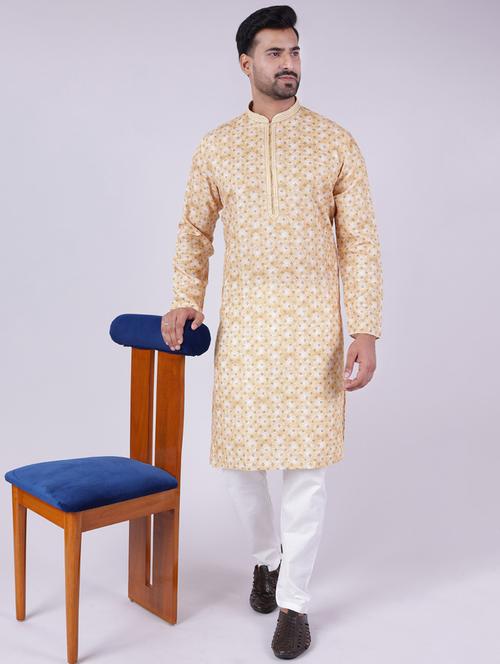 men printed mandarin neck kurta pyjama ethnic wear set - 22005499 -  Standard Image - 0