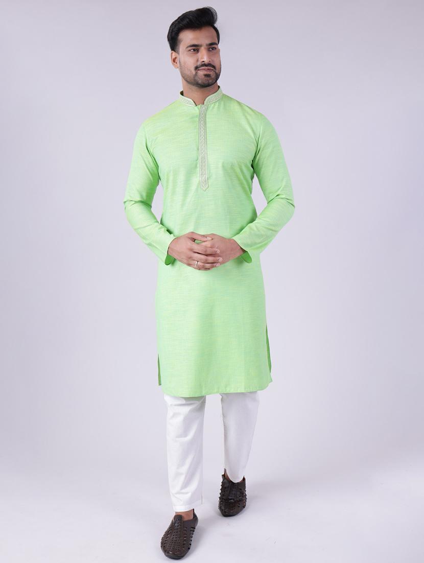 men solid mandarin neck kurta pyjama ethnic wear set - 22005501 - Zoom Image - 0