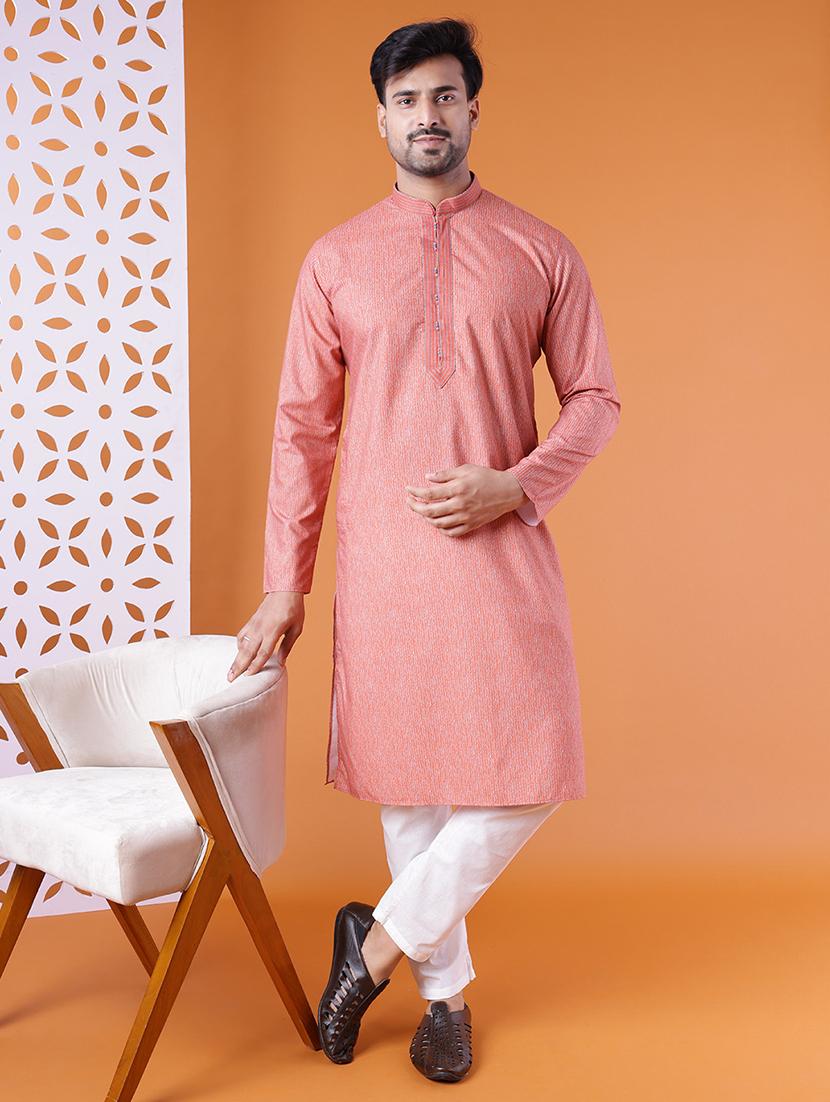 men printed mandarin neck kurta pyjama ethnic wear set - 22005503 - Zoom Image - 0