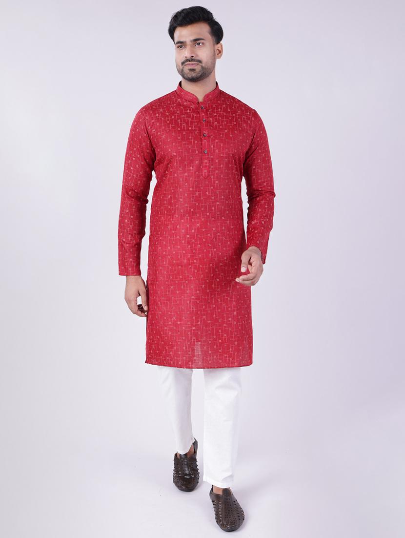 men self design mandarin neck kurta pyjama ethnic wear set