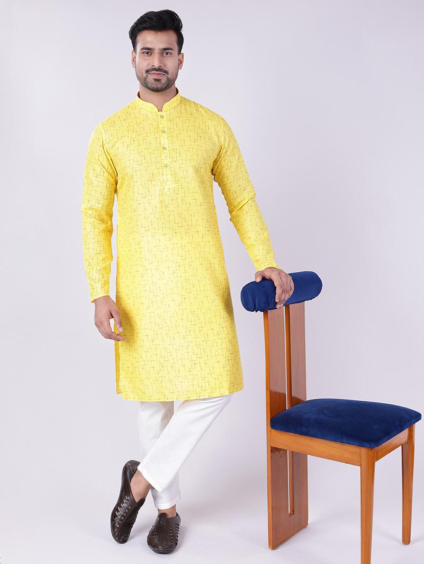 men self design mandarin neck kurta pyjama ethnic wear set