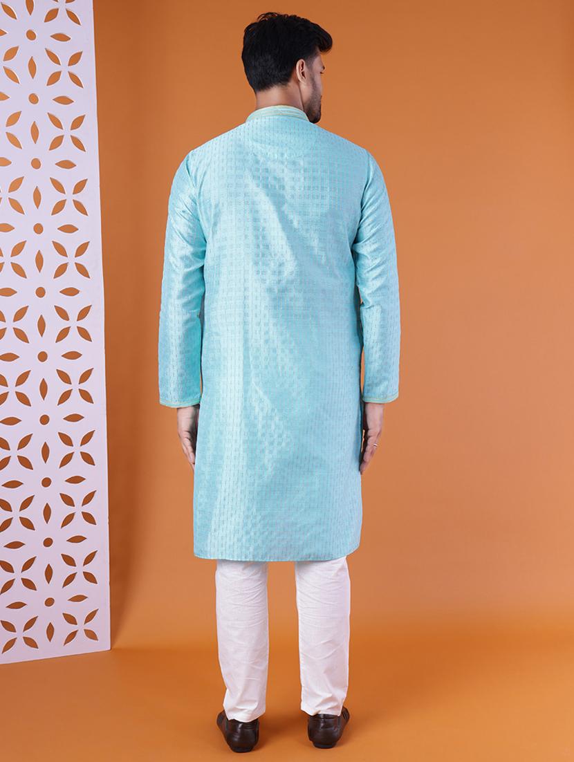 men self design mandarin neck kurta pyjama ethnic wear set - 22005506 - Standard Image - 3