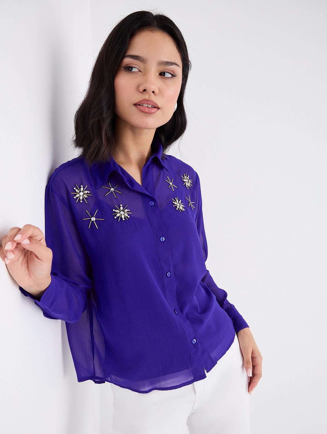 women solid with work long sleeve regular fit shirt - 22005809 - Zoom Image - 0
