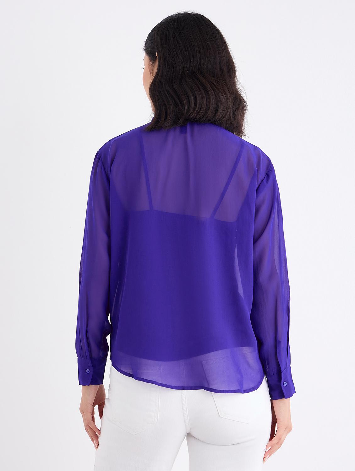 women solid with work long sleeve regular fit shirt - 22005809 - Standard Image - 3