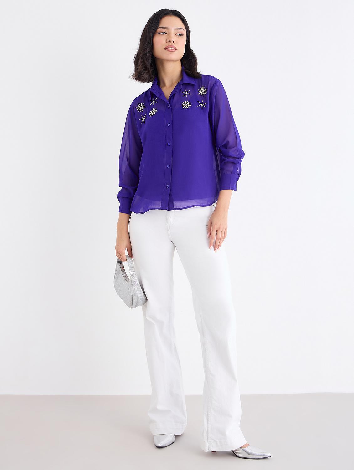 women solid with work long sleeve regular fit shirt - 22005809 - Standard Image - 5