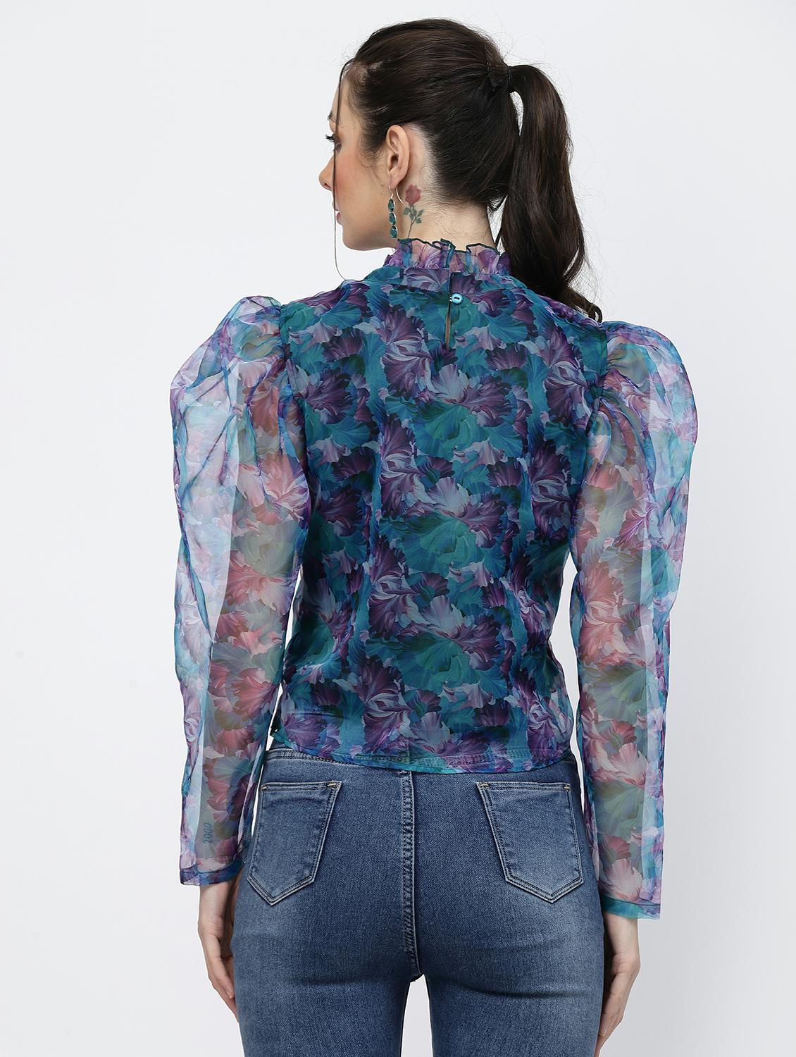 women floral print puff sleeve regular top - 22006037 - Standard Image - 3