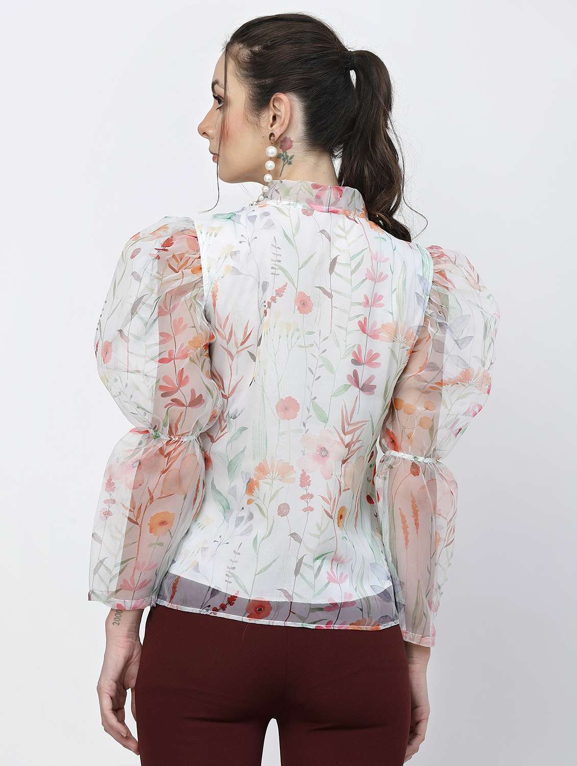 women floral print puff sleeve regular top - 22006038 - Standard Image - 3
