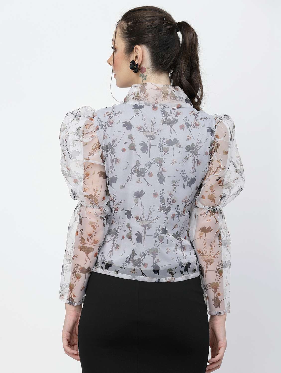 women floral print puff sleeve regular top - 22006039 - Standard Image - 3