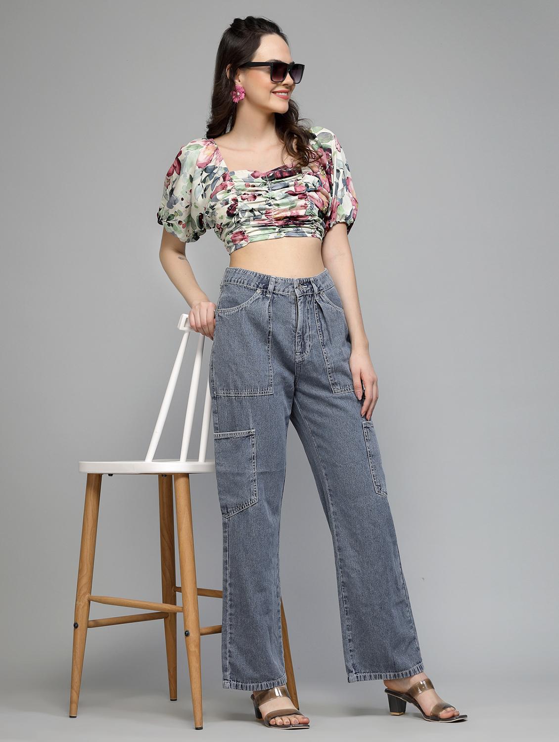 women printed puff sleeve crop top - 22006042 - Standard Image - 5