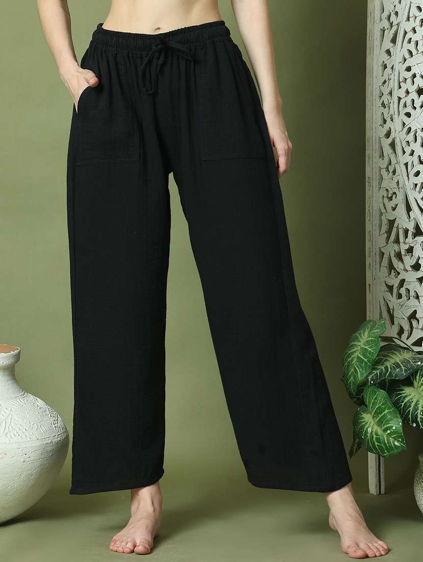 women solid mid rise loungewear pajama