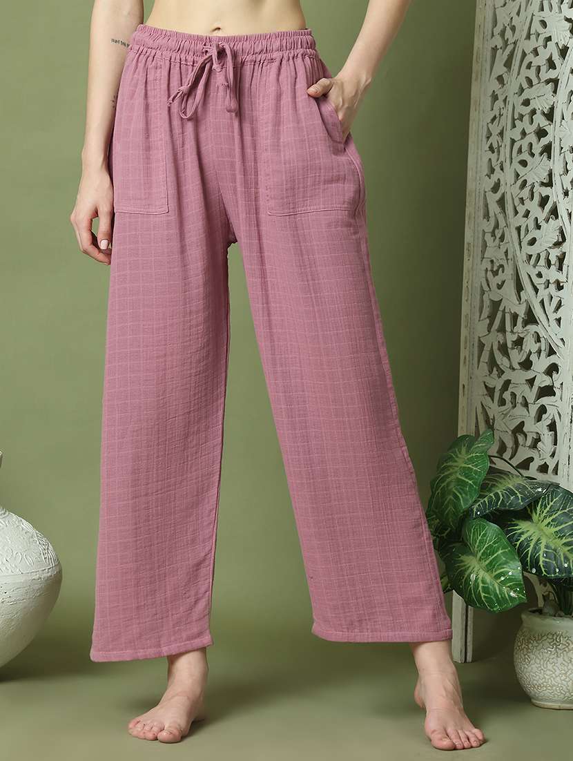 women solid mid rise loungewear pajama