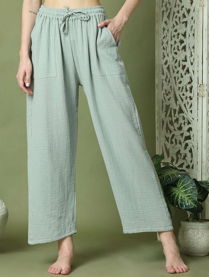 women solid mid rise loungewear pajama