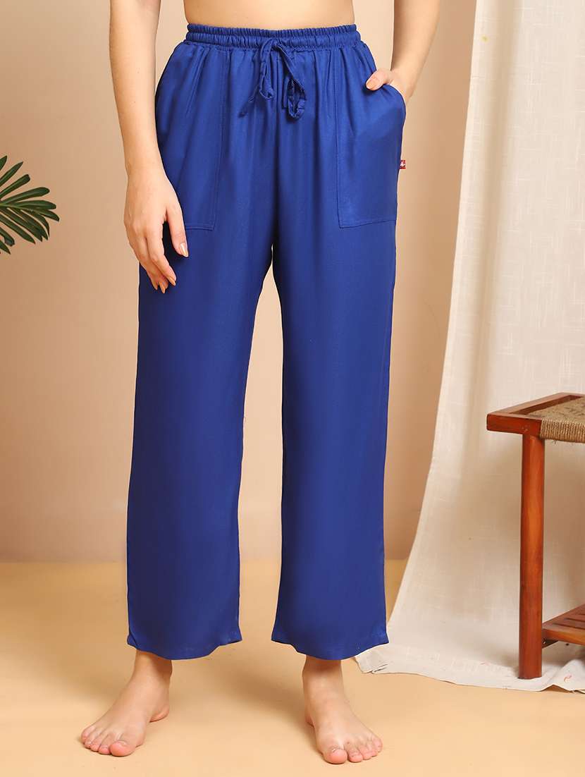 women solid mid rise loungewear pajama