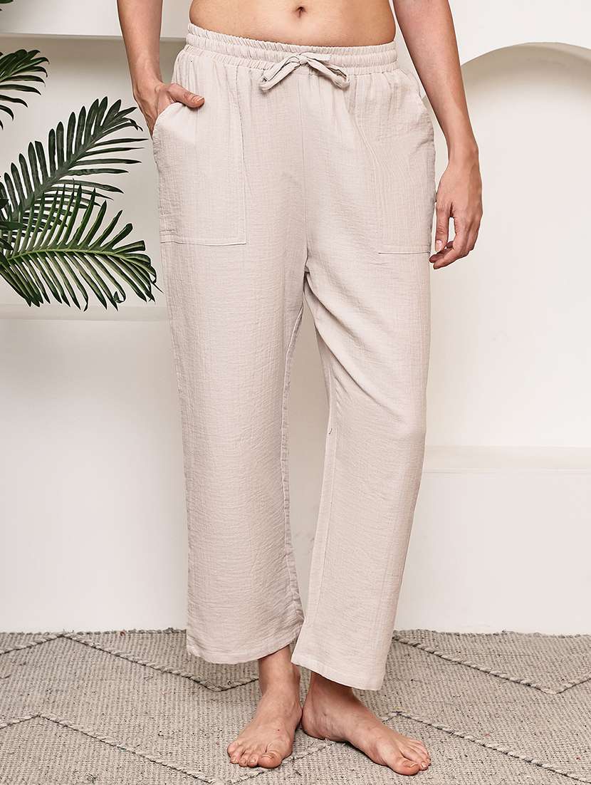 women solid mid rise loungewear pajama