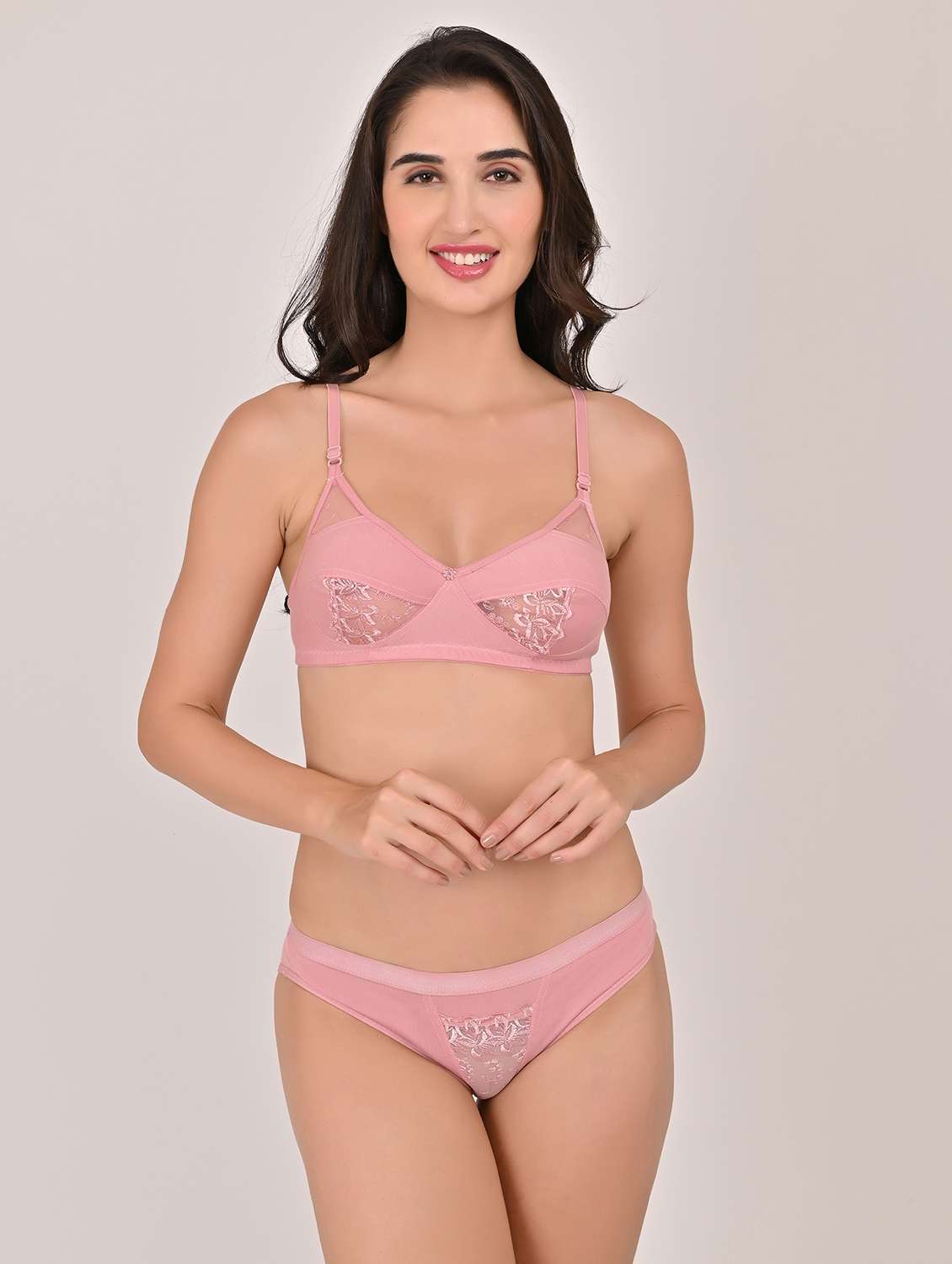 women solid lace bra and panty set