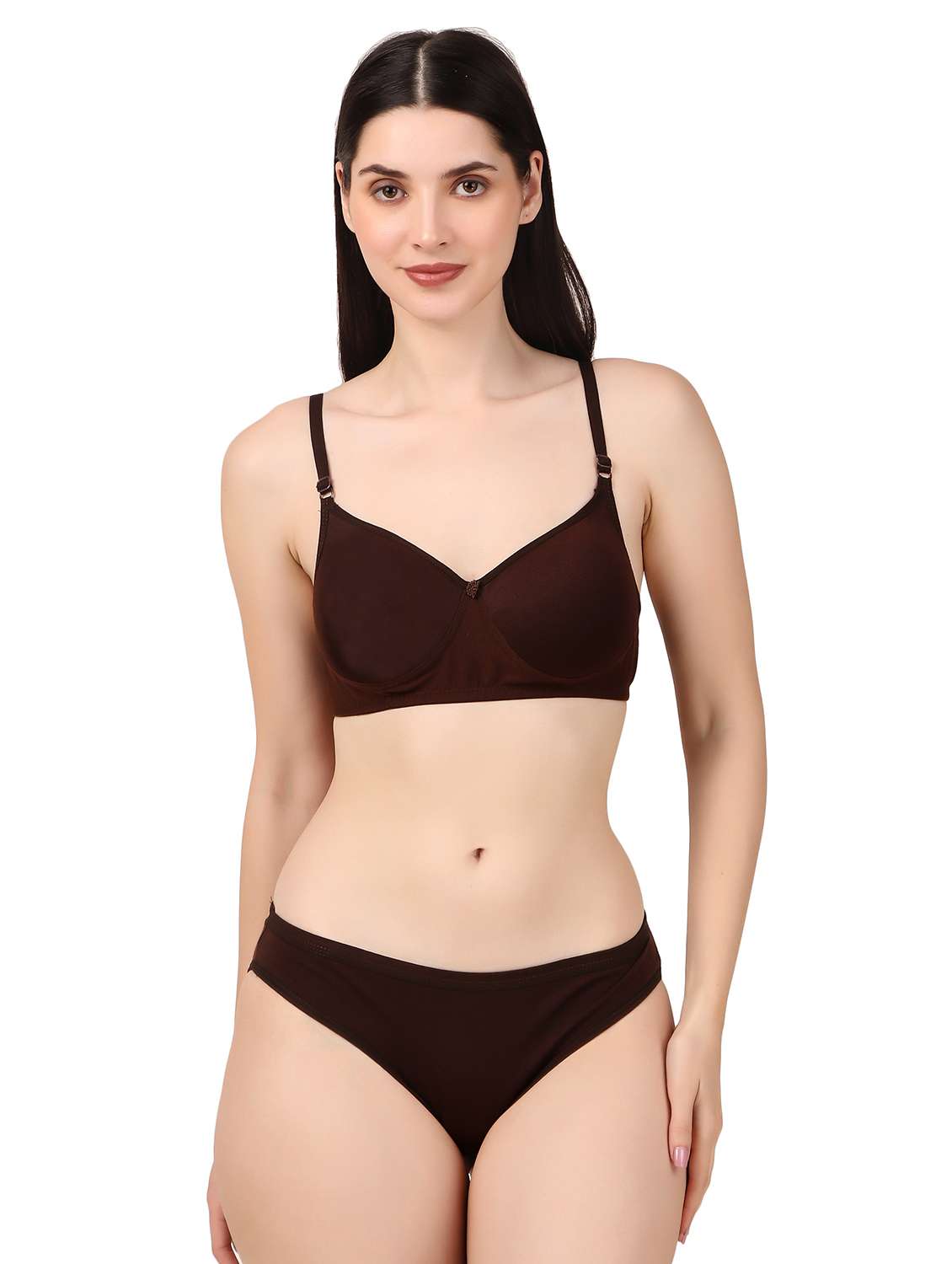 women solid bra and panty set