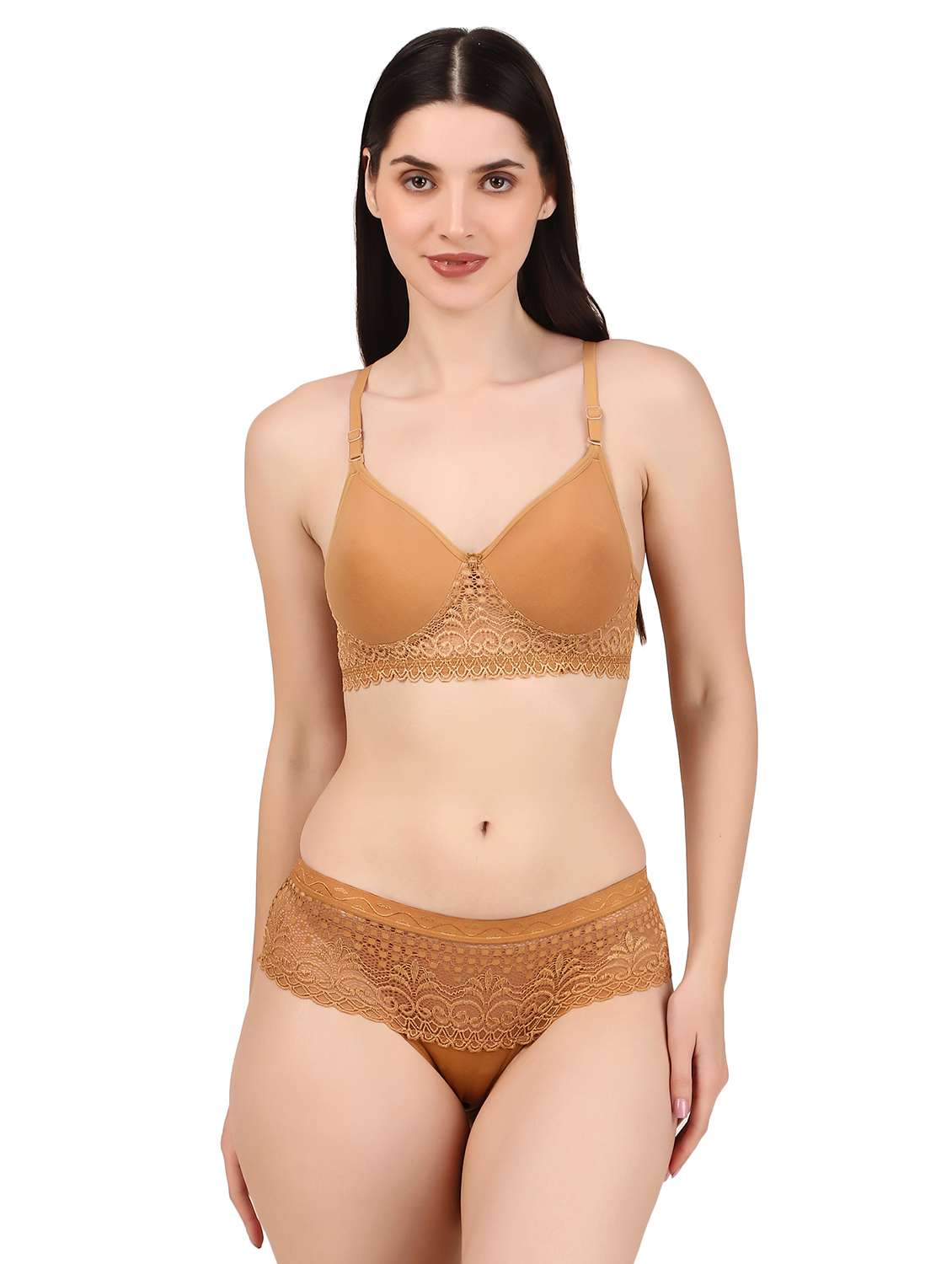 women solid lace bra and panty set