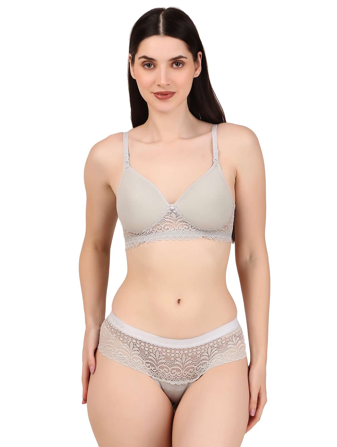 women solid lace bra and panty set