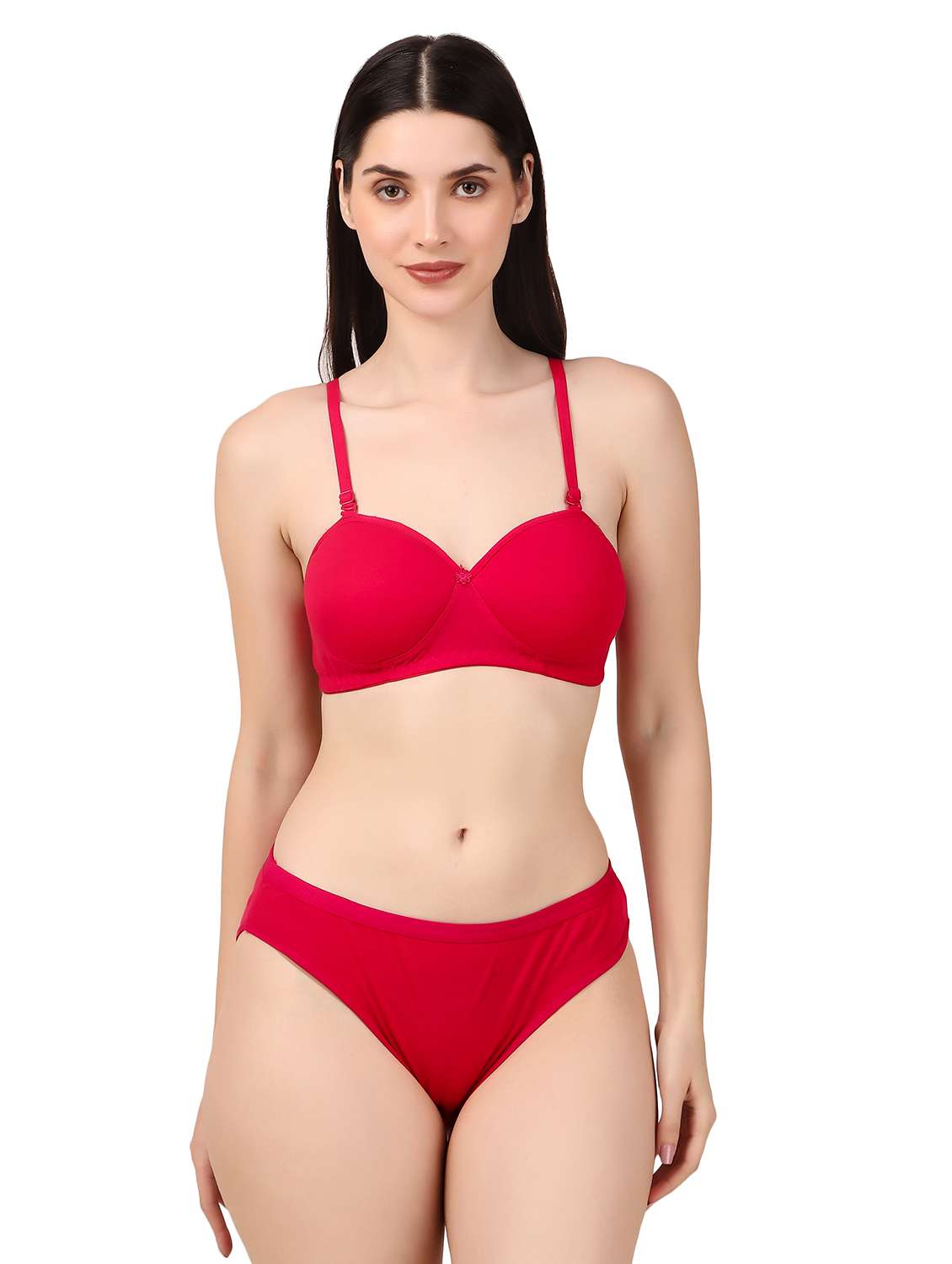 women red solid bra and panty set