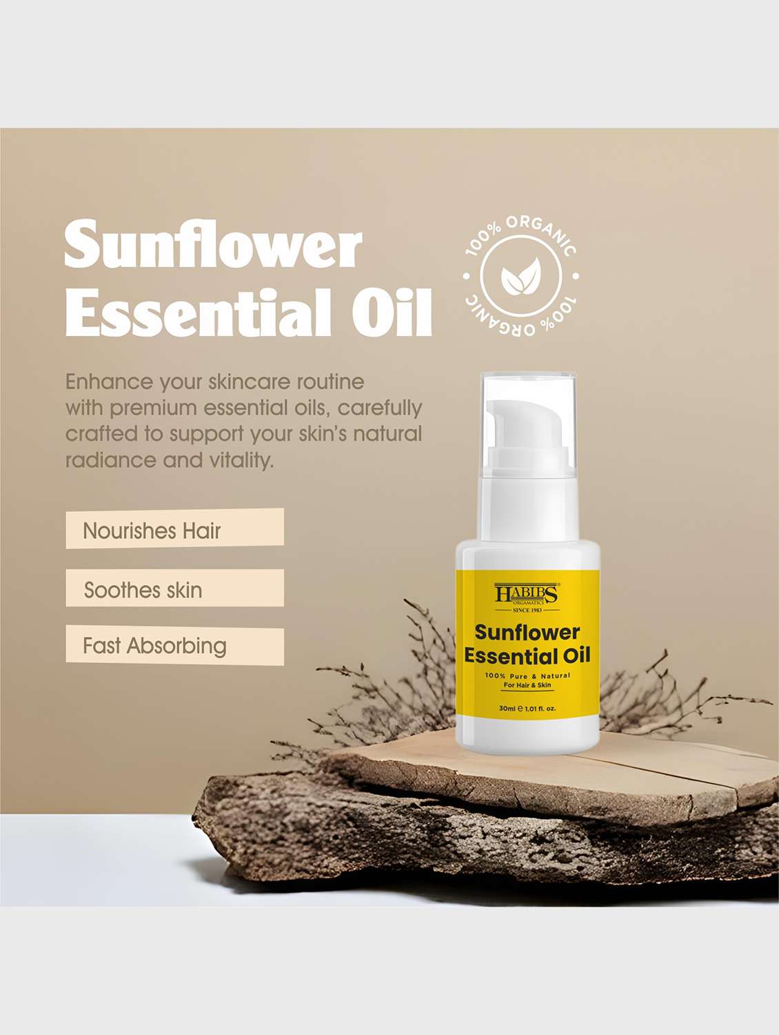 sunflower carrier oil - 100% natural, cold-pressed for skin, hair & massage 30ml - 22006224 -  Standard Image - 3