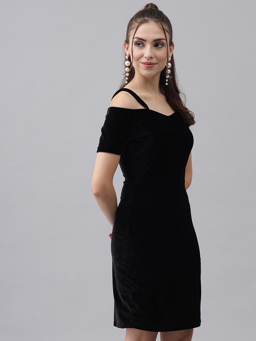 women solid cold sholuder slim fit bodycon mini dress - 22006225 - Standard Image - 3