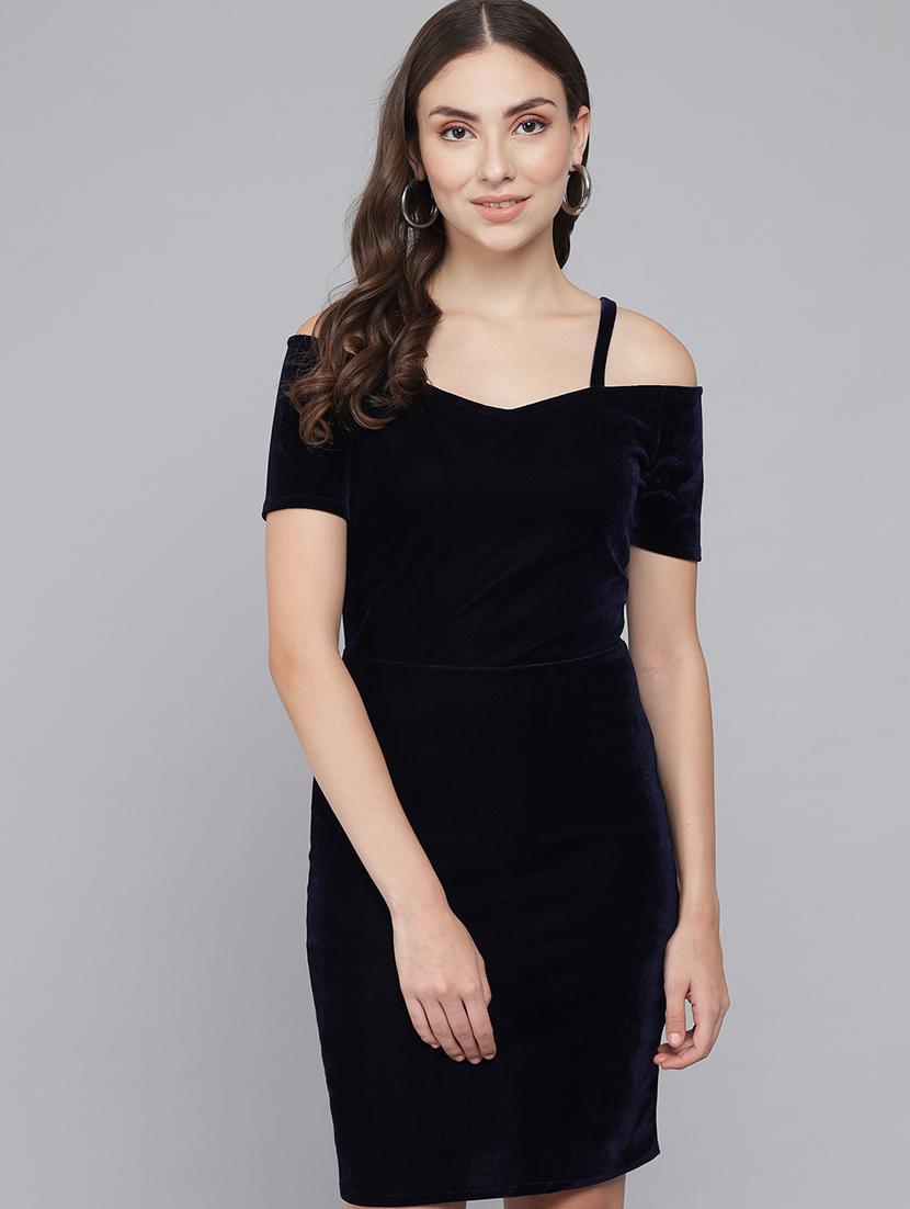 women solid cold sholuder slim fit bodycon mini dress - 22006231 - Zoom Image - 0