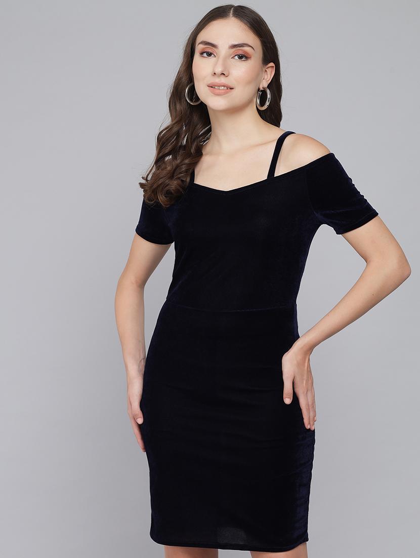 women solid cold sholuder slim fit bodycon mini dress - 22006231 - Standard Image - 3