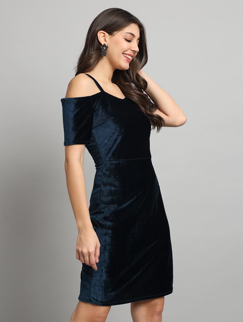 women solid cold sholuder slim fit bodycon mini dress - 22006232 - Standard Image - 3