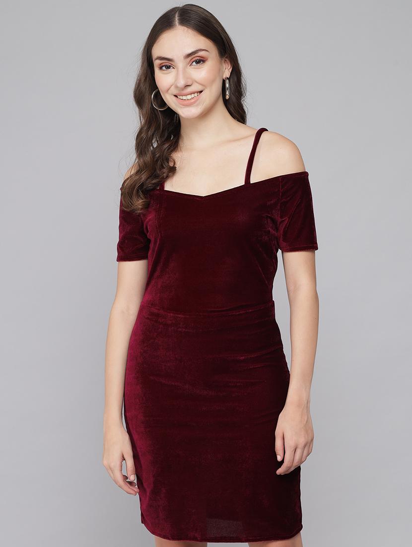 women solid cold sholuder slim fit bodycon mini dress - 22006234 - Zoom Image - 0