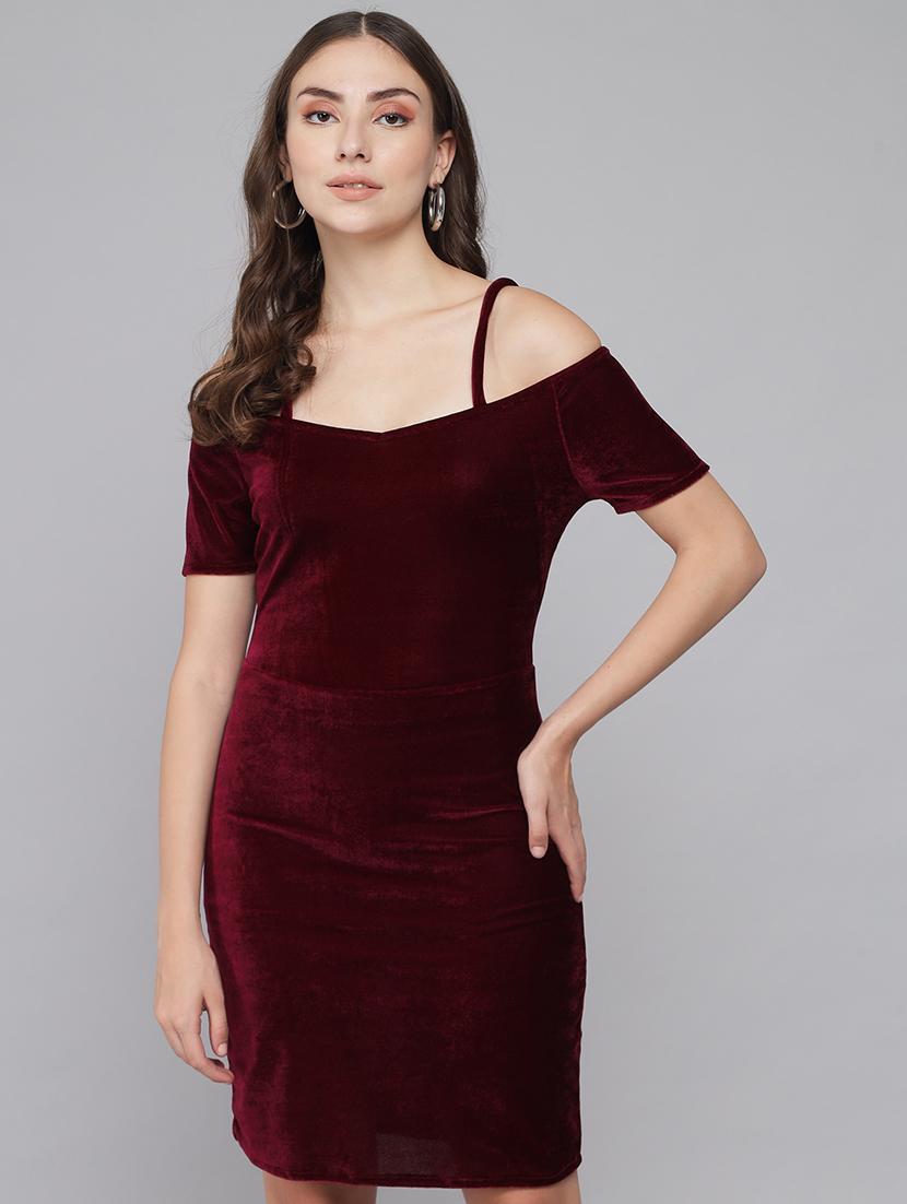 women solid cold sholuder slim fit bodycon mini dress - 22006234 - Standard Image - 3