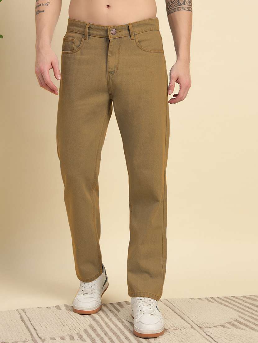 men plain mid rise full length jeans