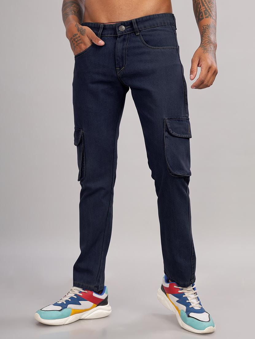 men solid mid rise regular fit cargo