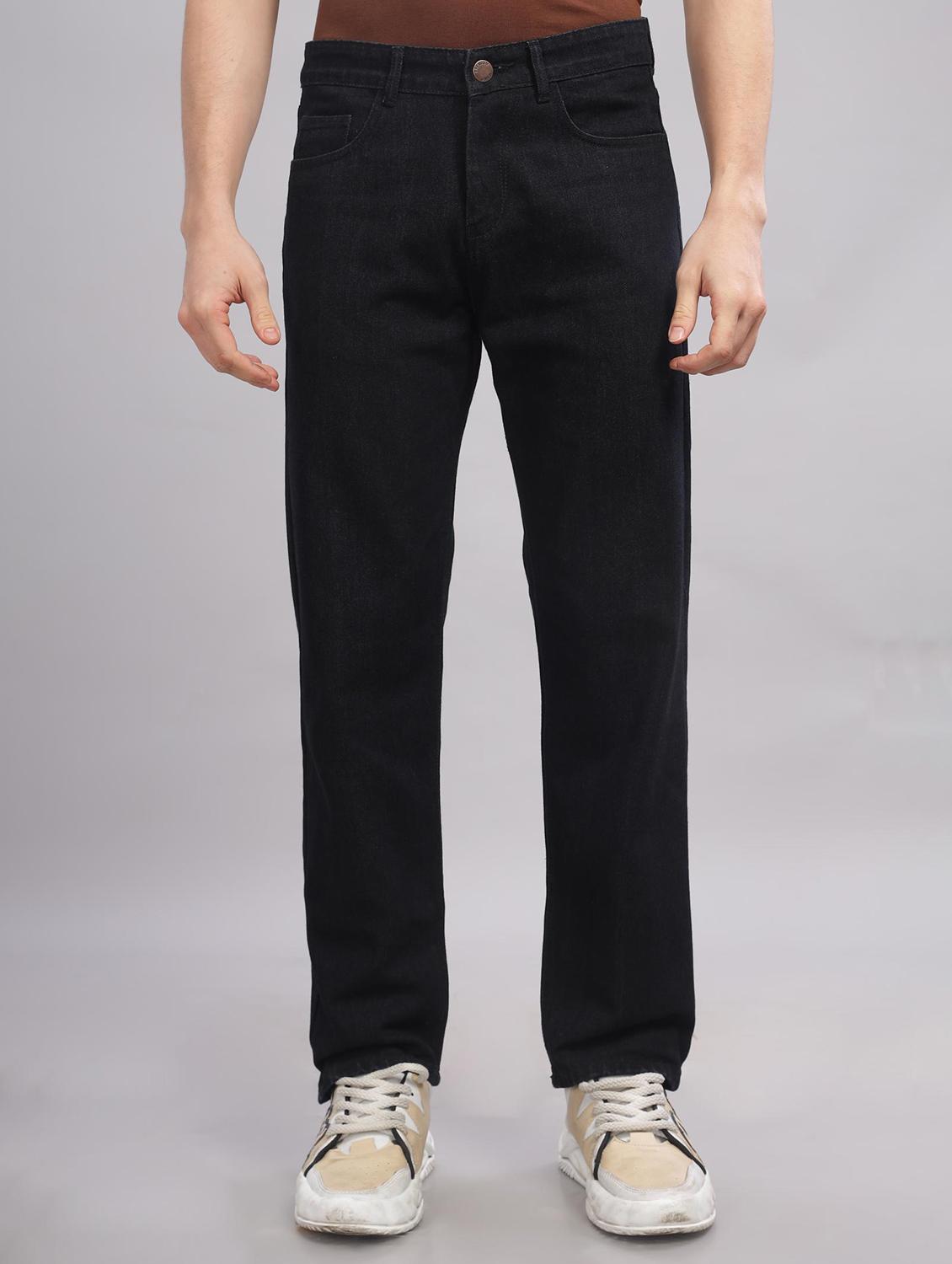 men plain mid rise full length straight fit jeans