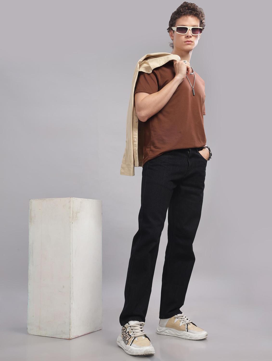 men plain mid rise full length straight fit jeans - 22006249 - Standard Image - 5