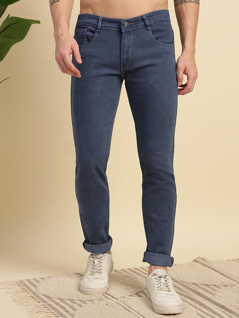 men plain mid rise full length slim fit jeans