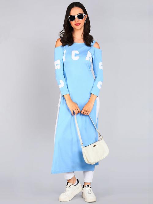 women typographic cold shoulder long top - 22006251 -  Standard Image - 0