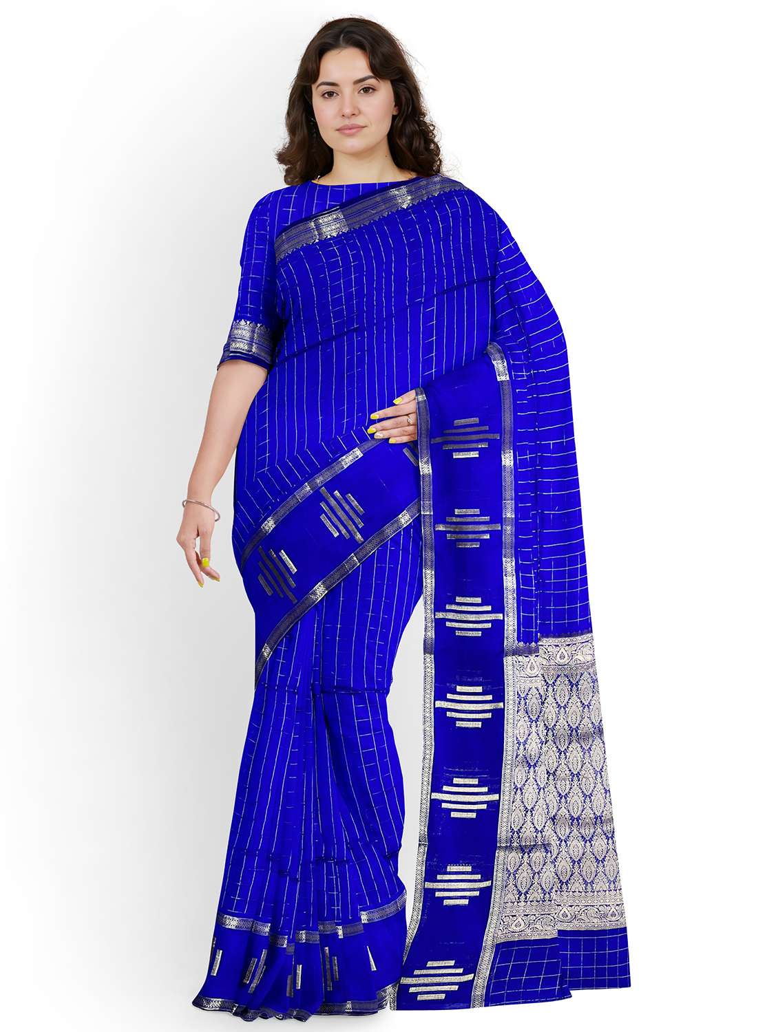 women striped bordered saree with blouse