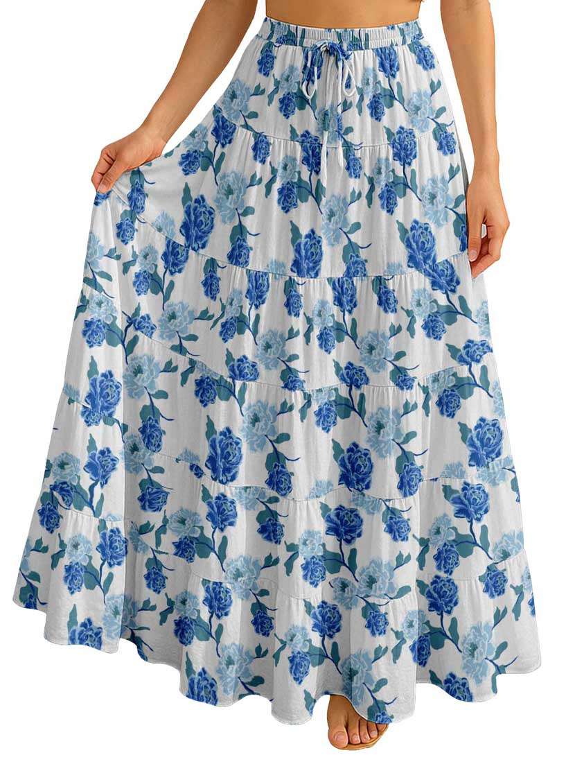 women floral printed high rise maxi tiered skirt - 22006279 -  Standard Image - 3