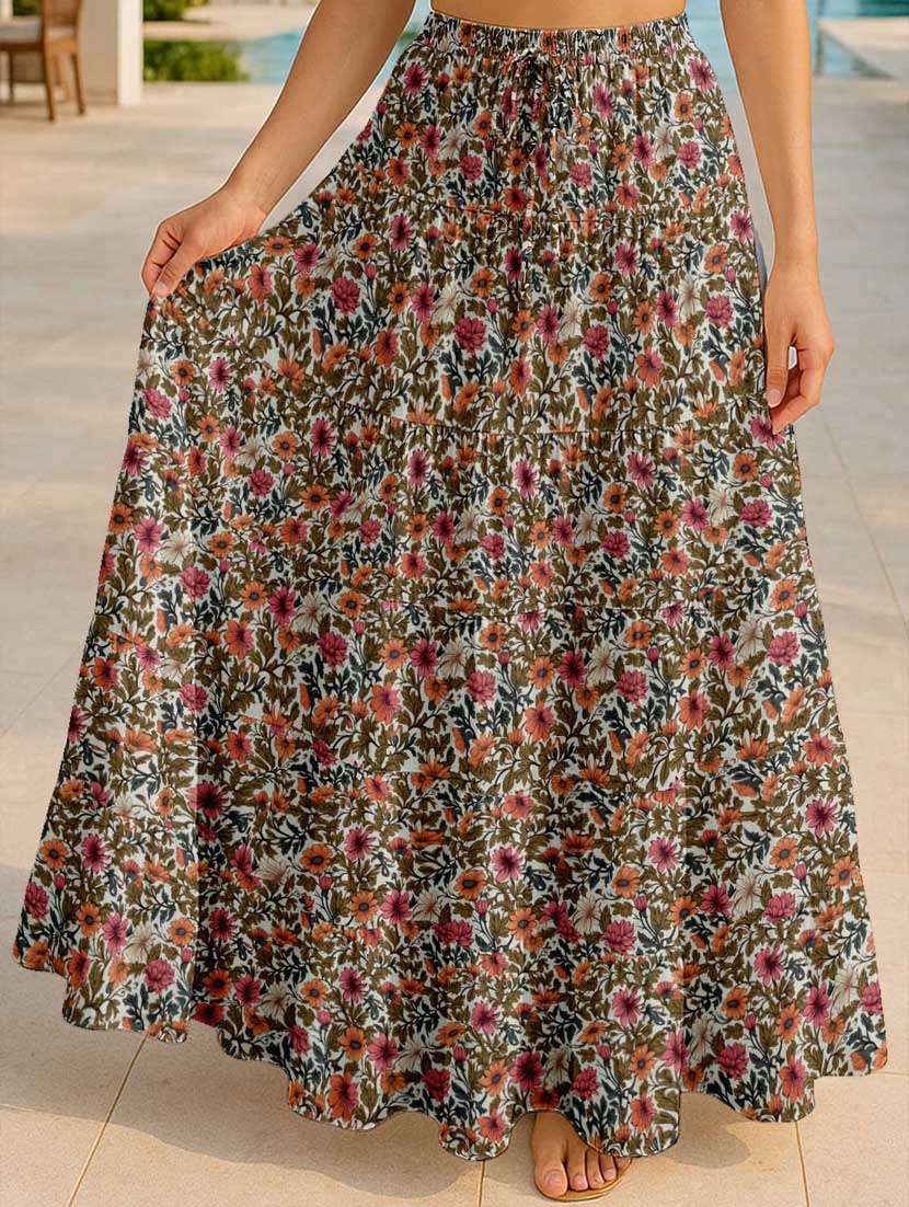 women floral printed high rise maxi tiered skirt - 22006281 - Zoom Image - 0