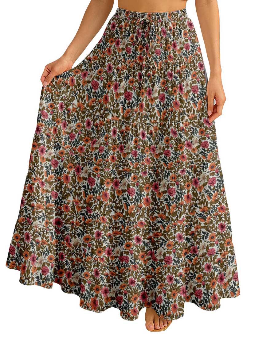 women floral printed high rise maxi tiered skirt - 22006281 - Standard Image - 3