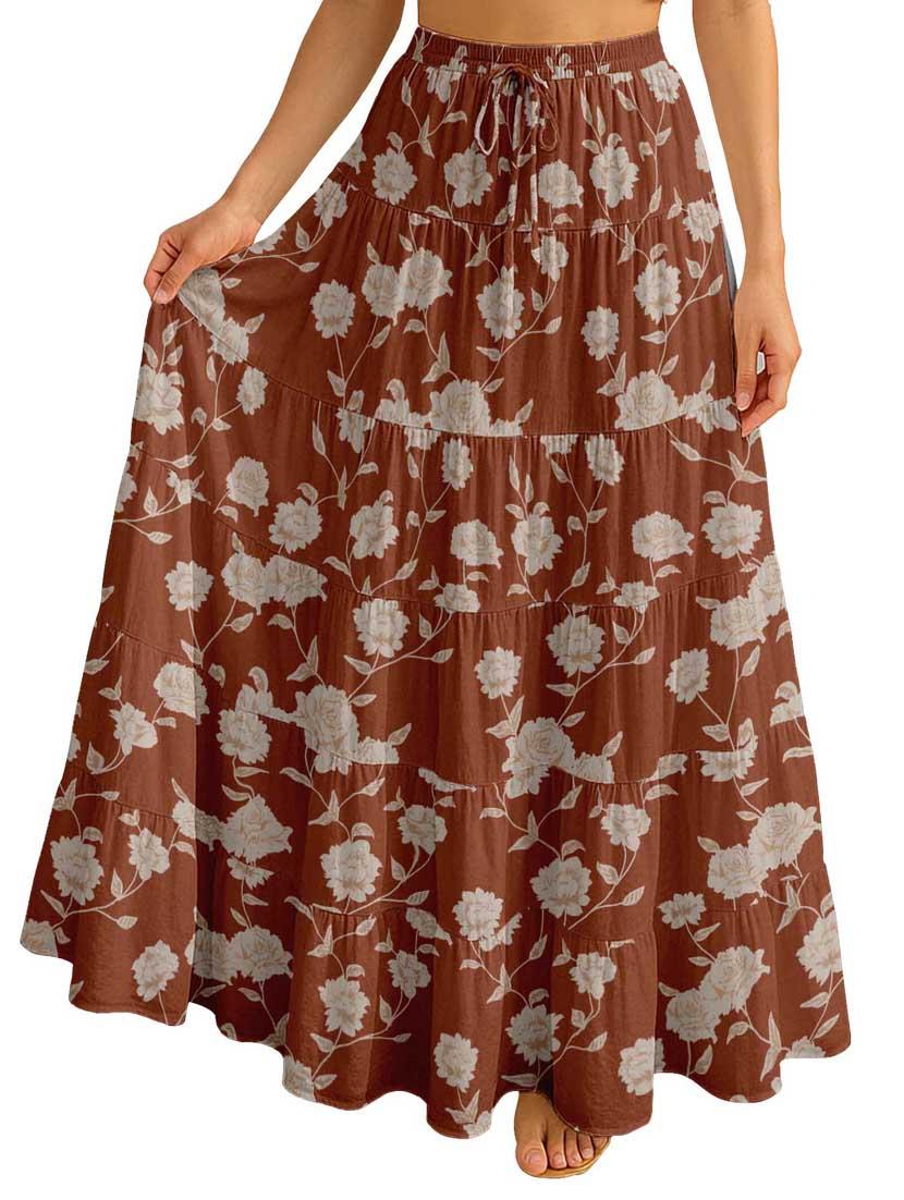 women floral printed high rise maxi tiered skirt - 22006282 - Standard Image - 3
