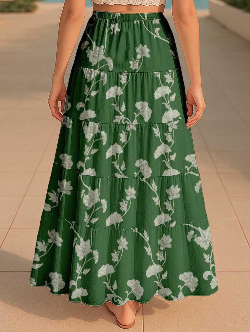 women floral printed high rise maxi tiered skirt - 22006283 - Standard Image - 3