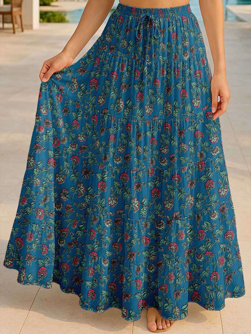 women floral printed high rise maxi tiered skirt - 22006284 - Zoom Image - 0