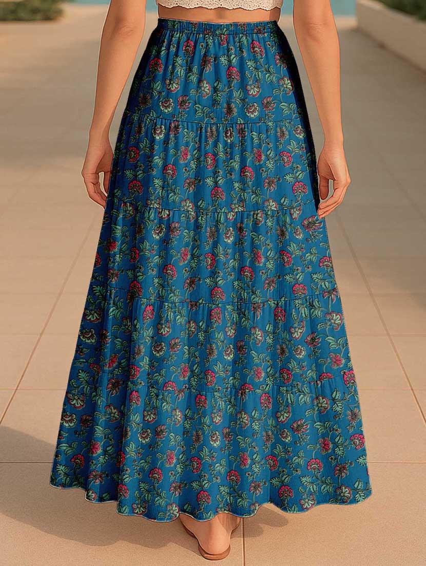 women floral printed high rise maxi tiered skirt - 22006284 - Standard Image - 3
