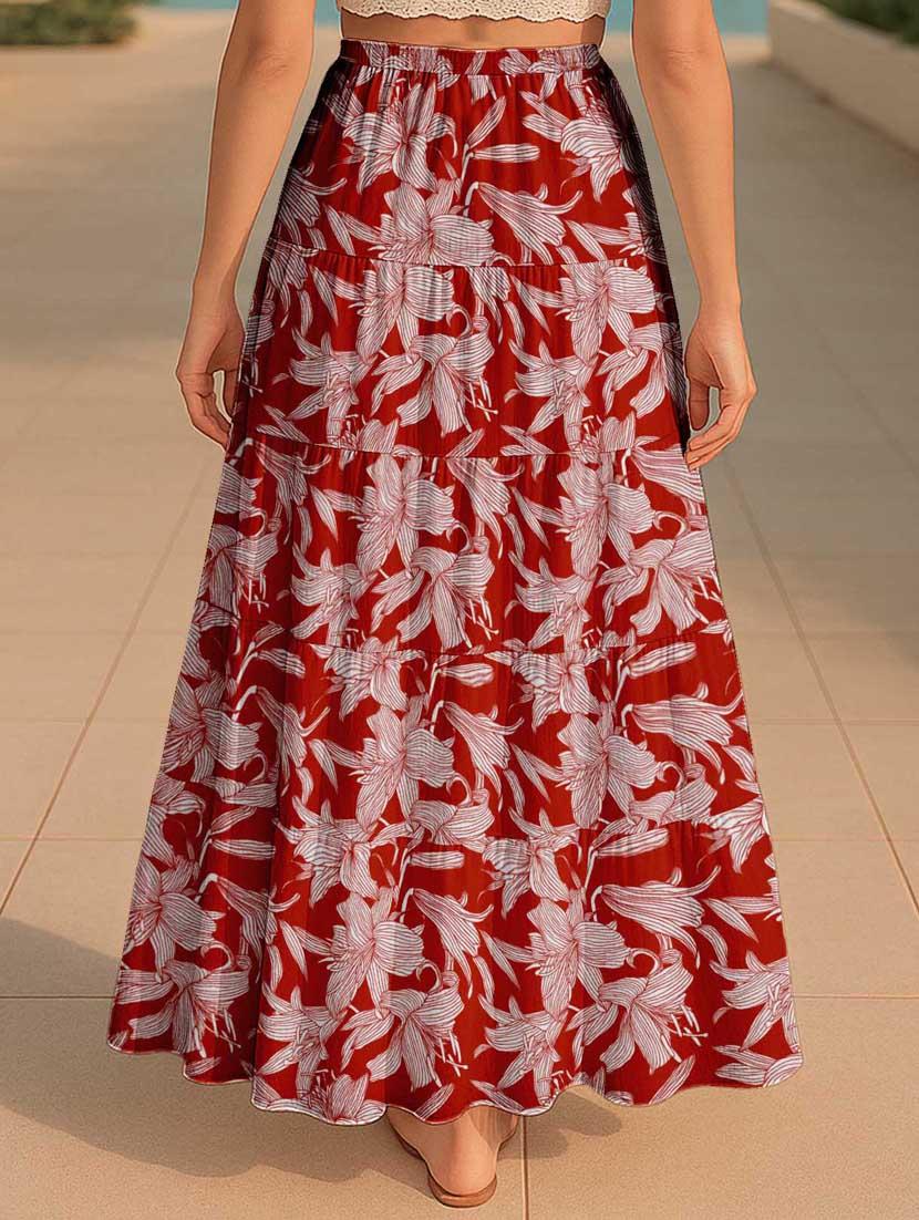 women floral printed high rise maxi tiered skirt - 22006286 - Standard Image - 3