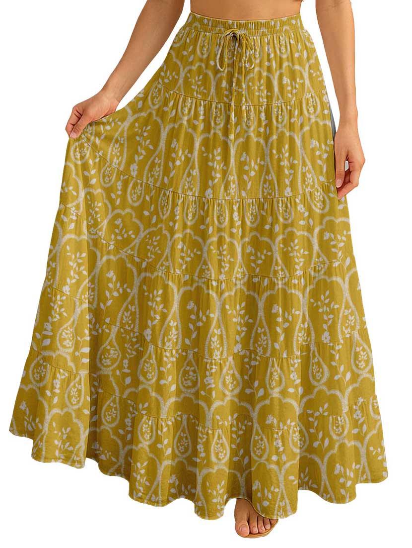 women printed high rise maxi tiered skirt - 22006291 - Standard Image - 3